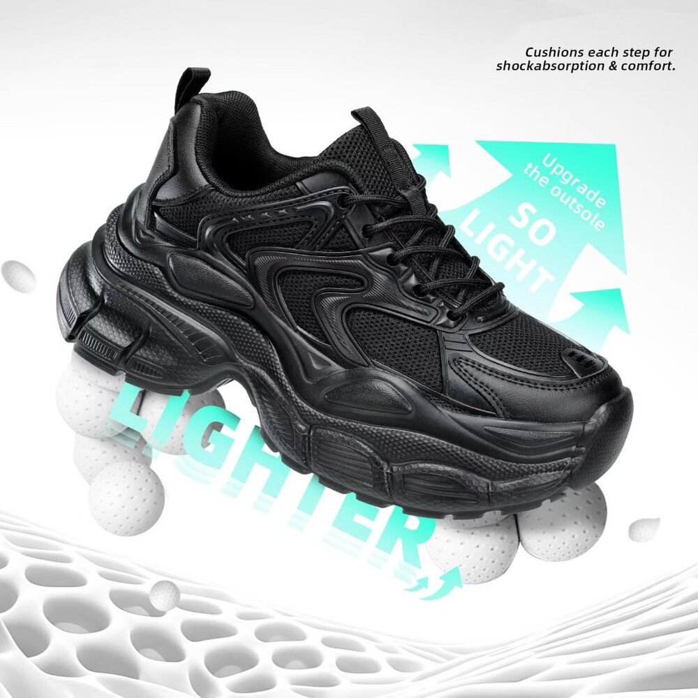 All-Black Women's Chunky Athletic Sneakers - Picture 5 of 7